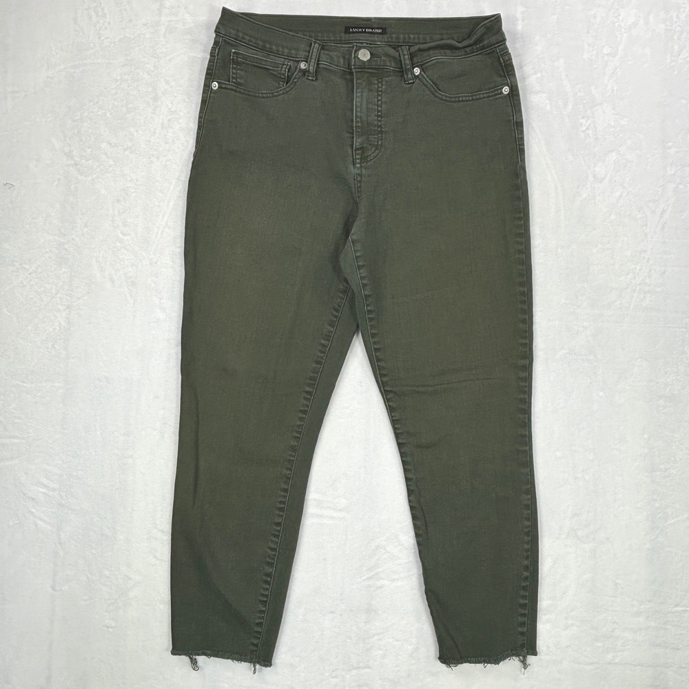 Lucky Brand Womens Ava Crop Jeans 12/31 Olive Green Mid Rise Raw Hem 7W14823